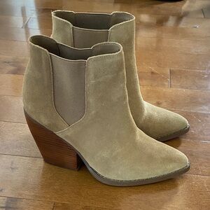 BP Women's Beige Suede Ankle Booties